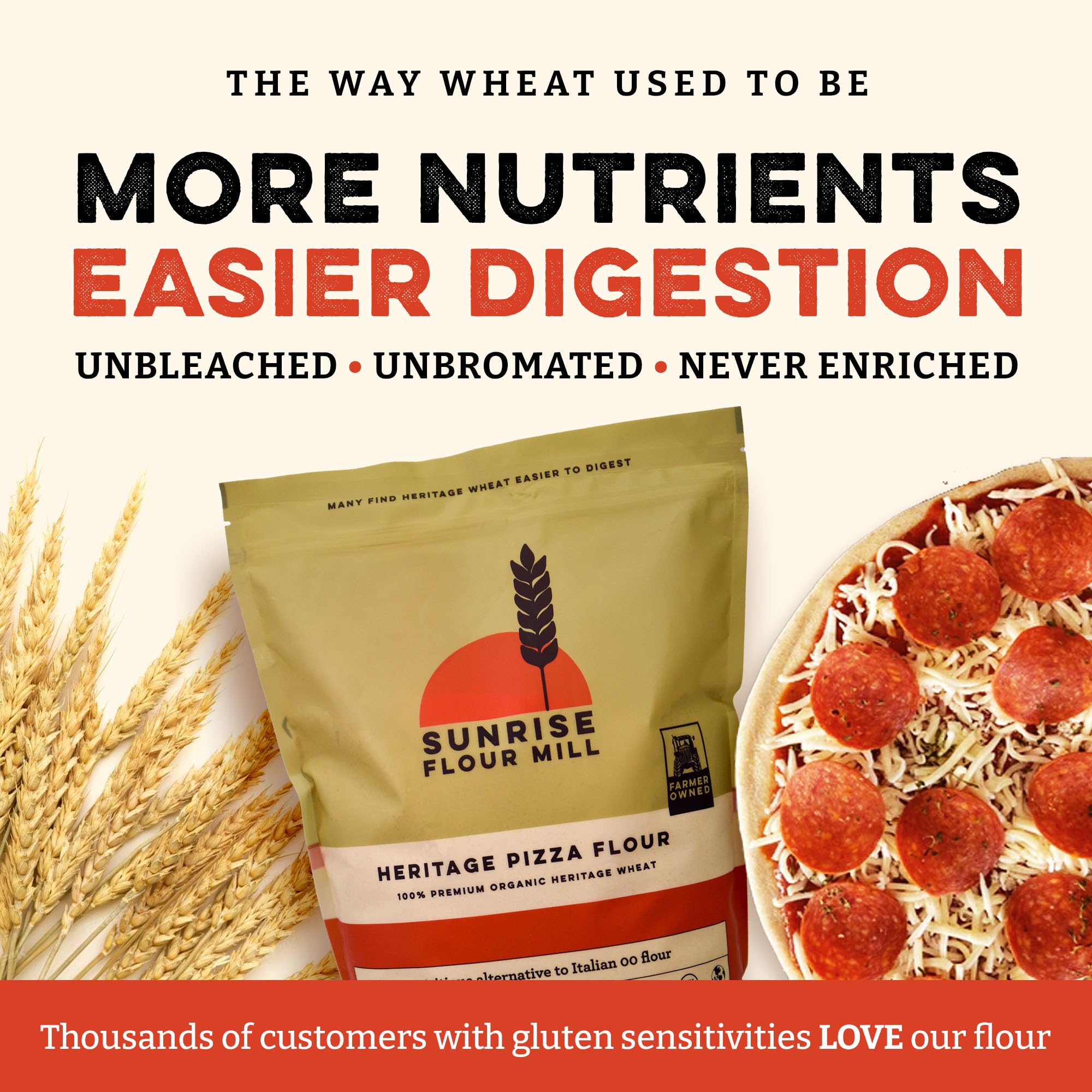 Sunrise Flour Mill flour texture close-up shows light, fluffy dough potential