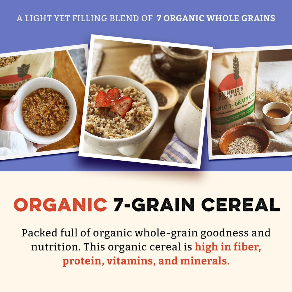 Sunrise Flour Mill 7-Grain porridge with toppings image emphasizing versatile add-ons.
