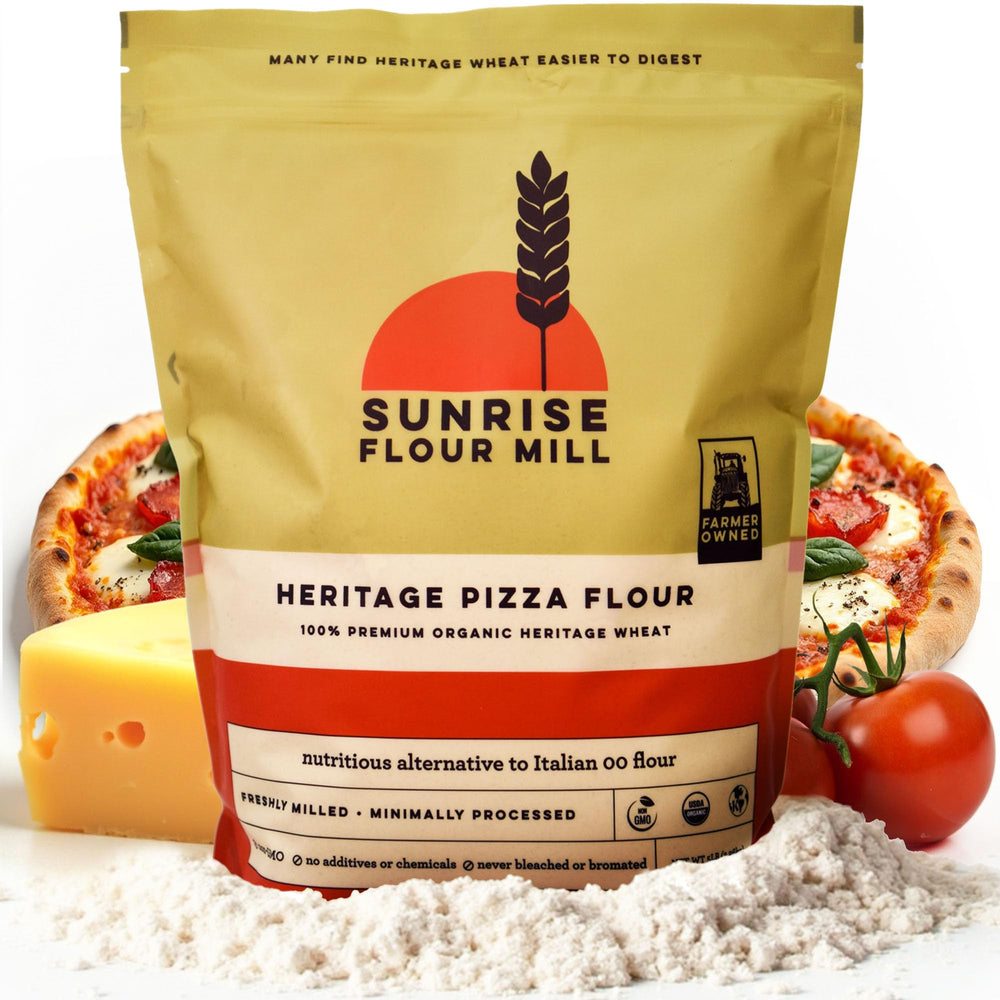 Sunrise Flour Mill heritage pizza flour bag for crust-focused baking