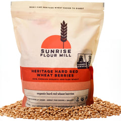 Sunrise Flour Mill heritage Turkey Red wheat berries in a jar for milling.