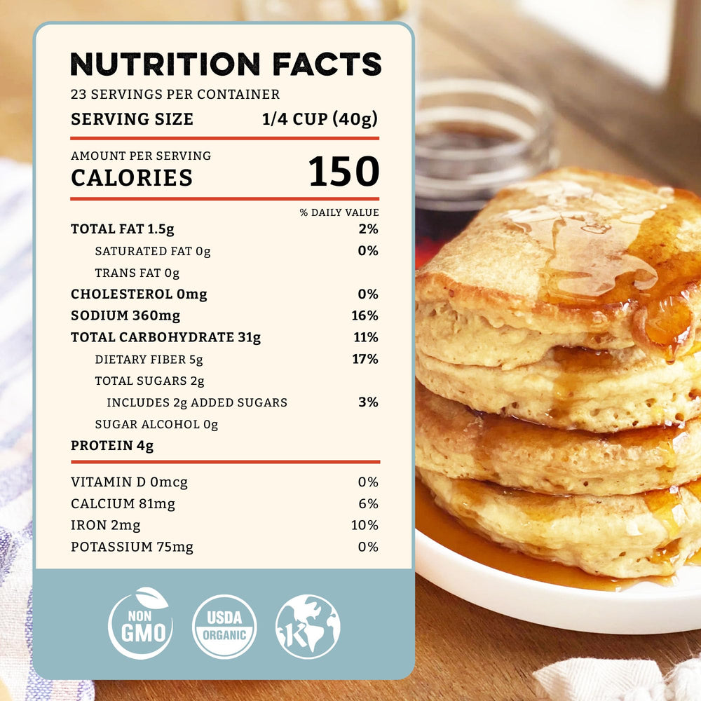 Sunrise Flour Mill heritage wheat pancakes with seven grains for balanced breakfast texture.