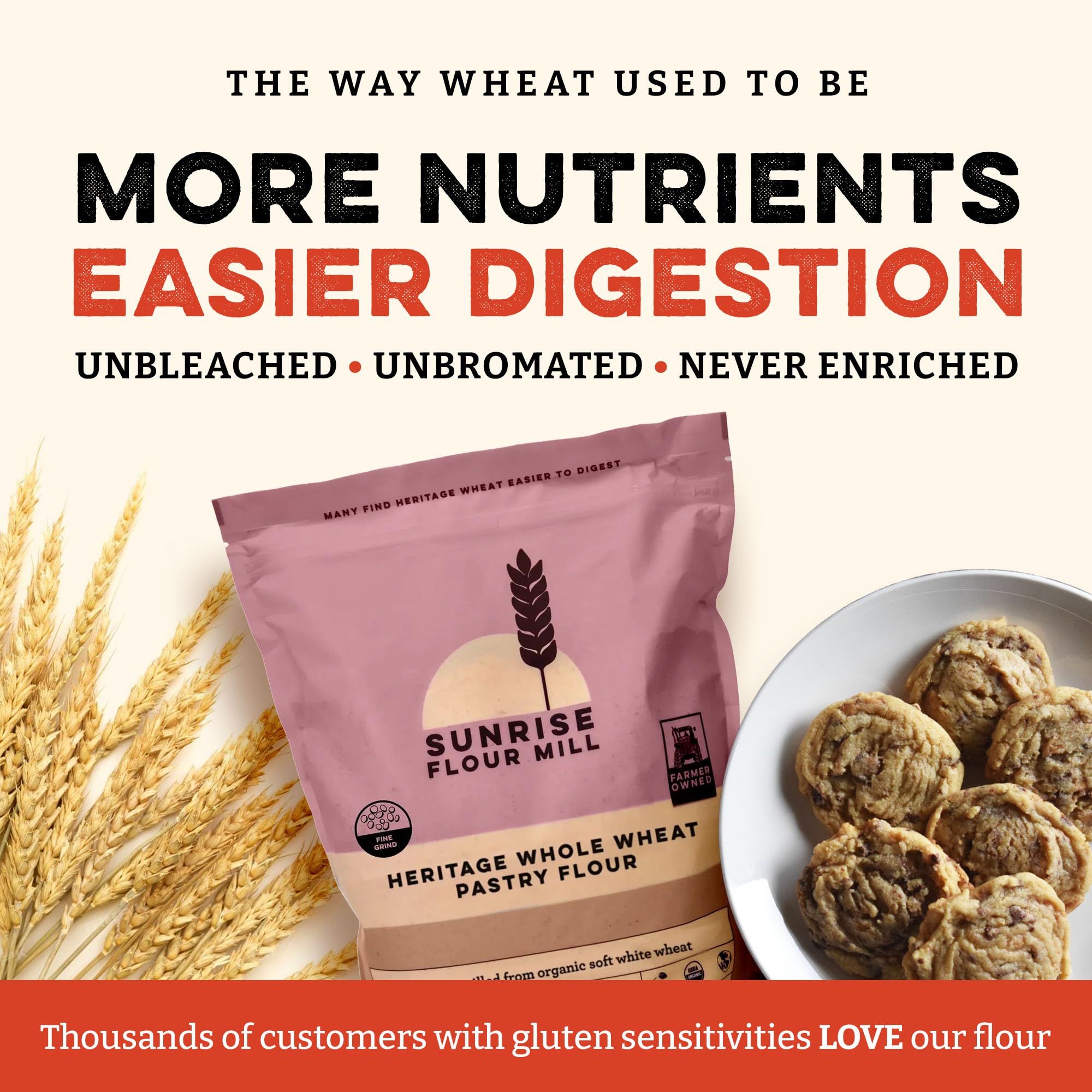 Sunrise Flour Mill muffins with this flour deliver light crumb and soft bite.