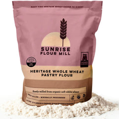Sunrise Flour Mill Organic Heritage Pastry Flour bag ideal for tender pastries and non-yeasted bakes.