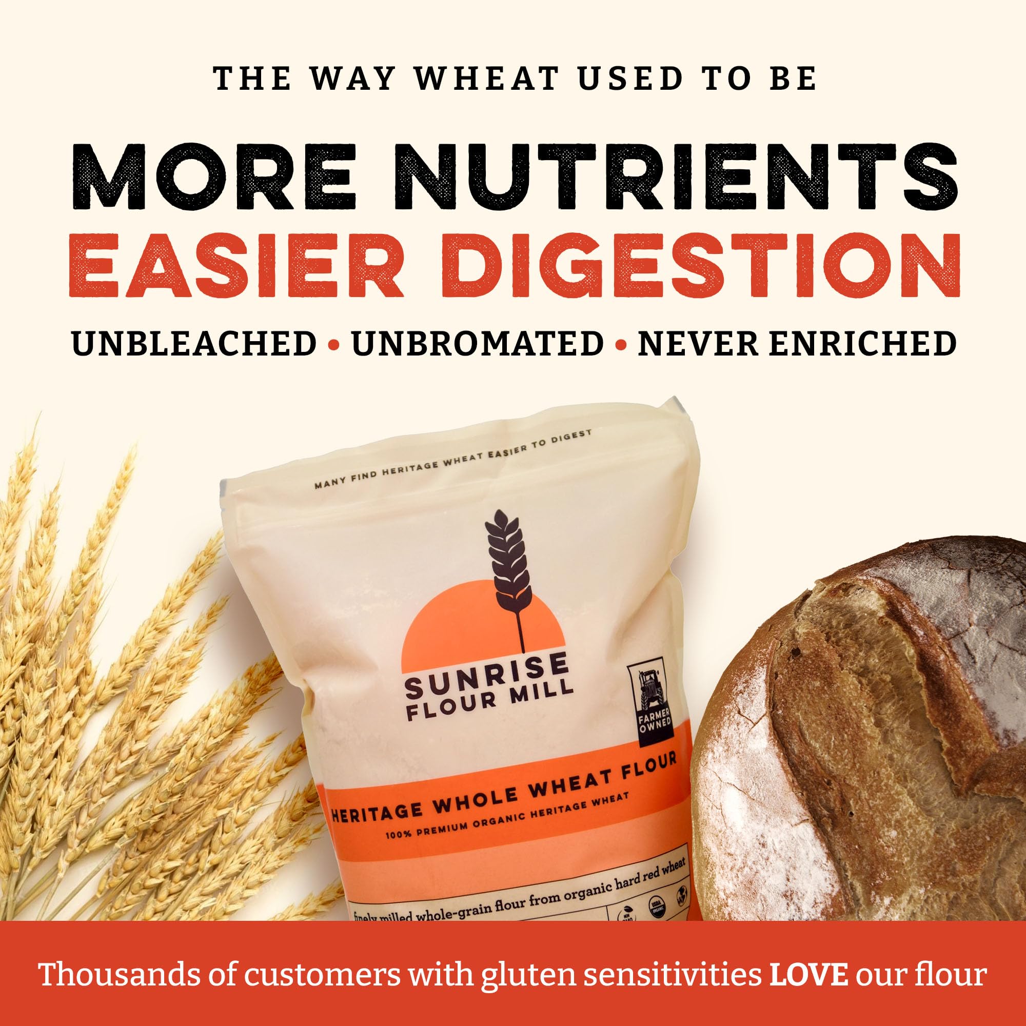 Sunrise Flour Mill single-pass-milling-process delivers light, fluffy texture in breads and pastries.
