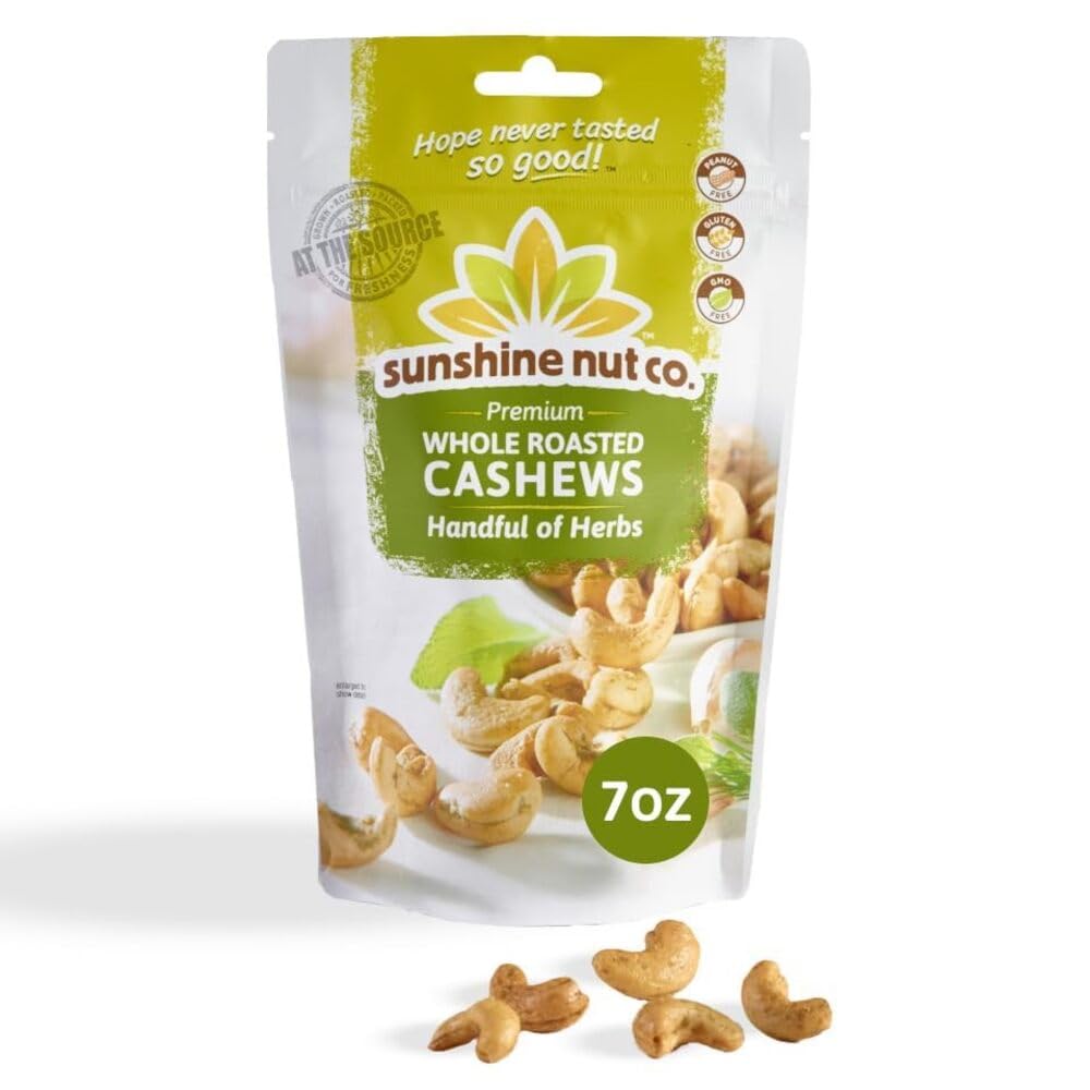 Sunshine Nut Company herb cashews in packaging, ready for on-the-go snacking.