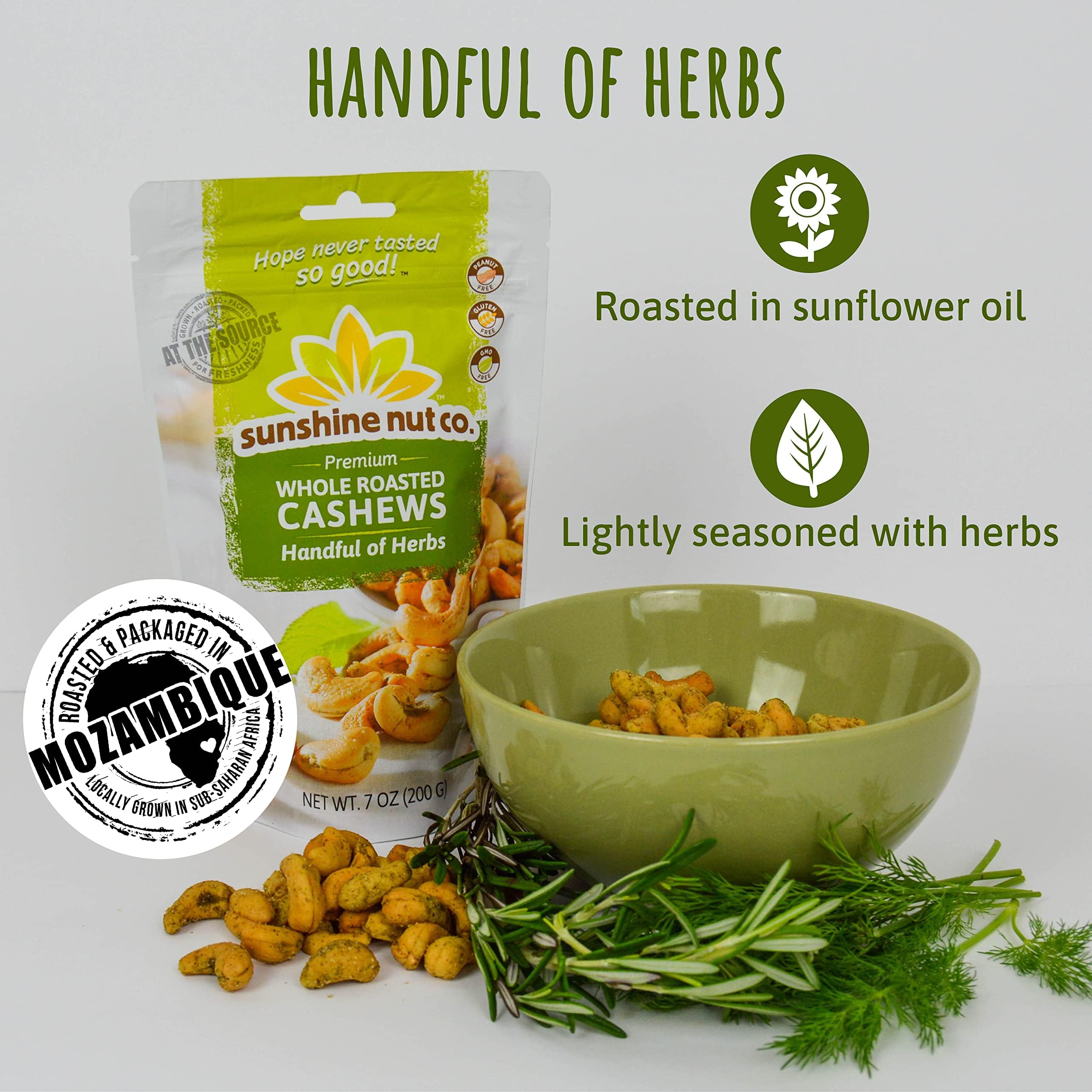 Herb seasoning closeup on Sunshine Nut Company cashews.