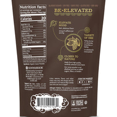 Sunwarrior Pure Cacao Powder poured from the jar, Peru origin focus.