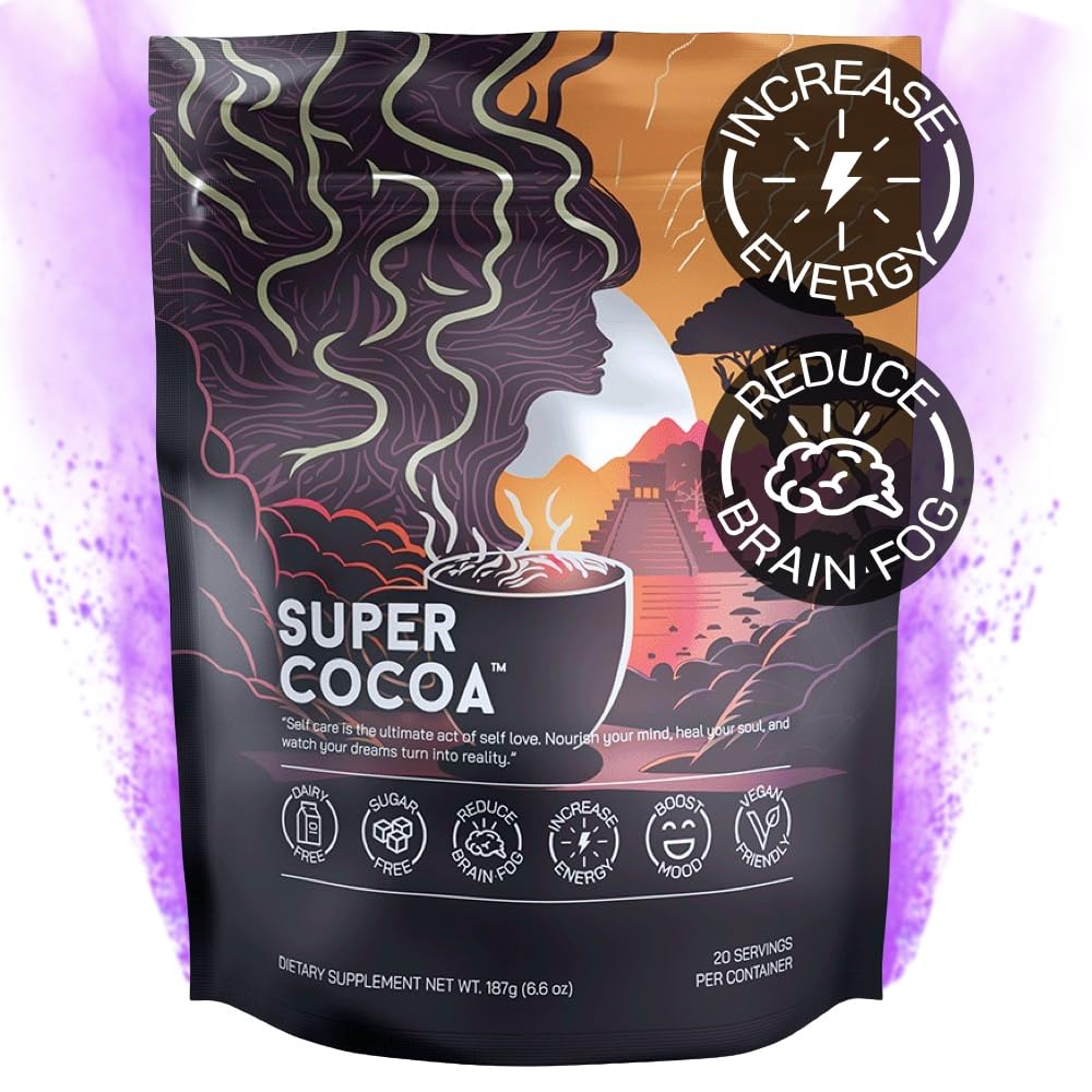 Super Cocoa coffee alternative bottle on shelf highlighting packaging for easy dosing.