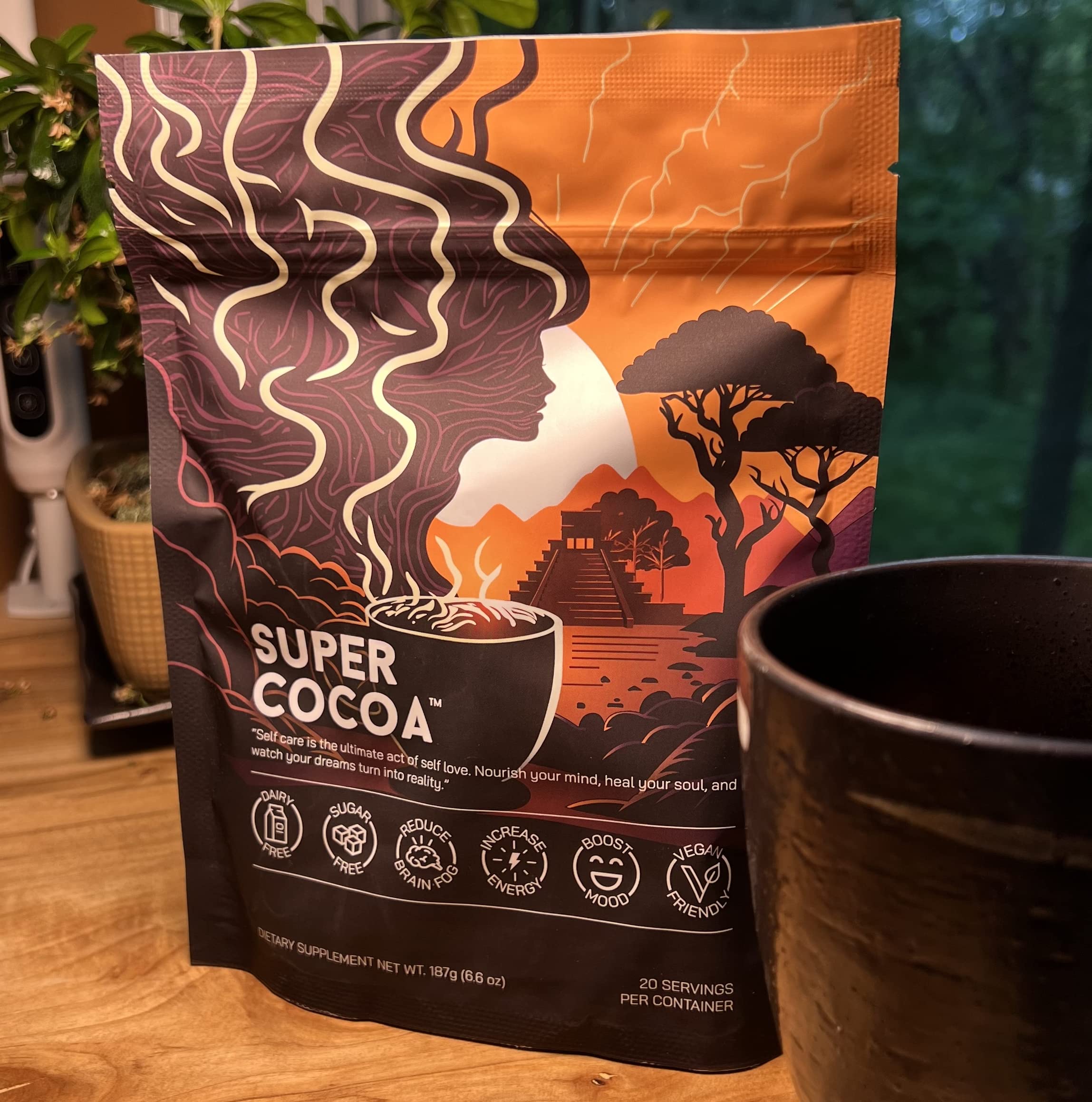 Super Cocoa coffee alternative ready drink glass for dairy free treat.