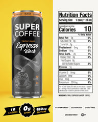 Super Coffee Espresso can in hand highlights on-the-go energy for busy mornings.