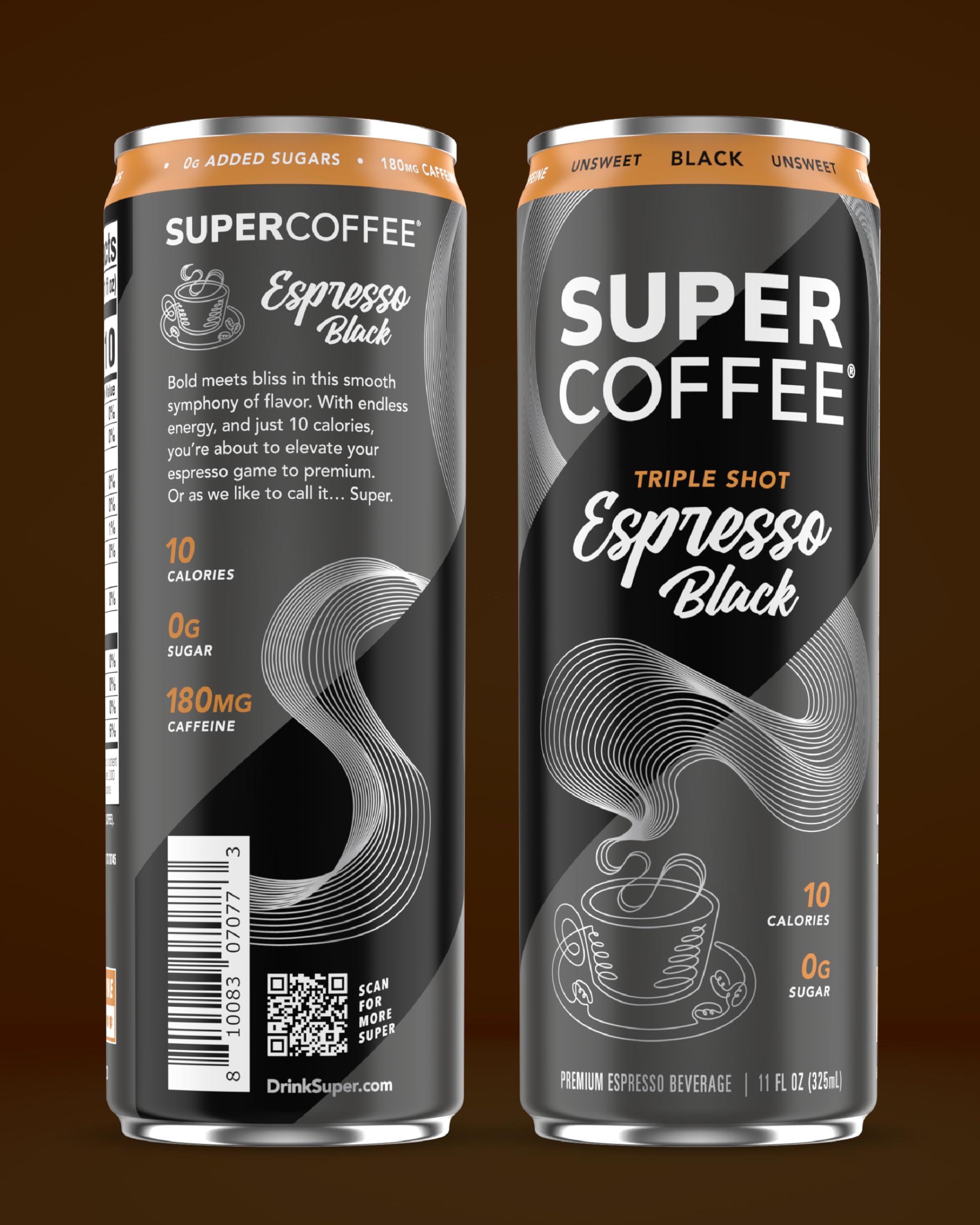 Super Coffee Espresso on ice with can for a refreshing, low-sugar energy boost.
