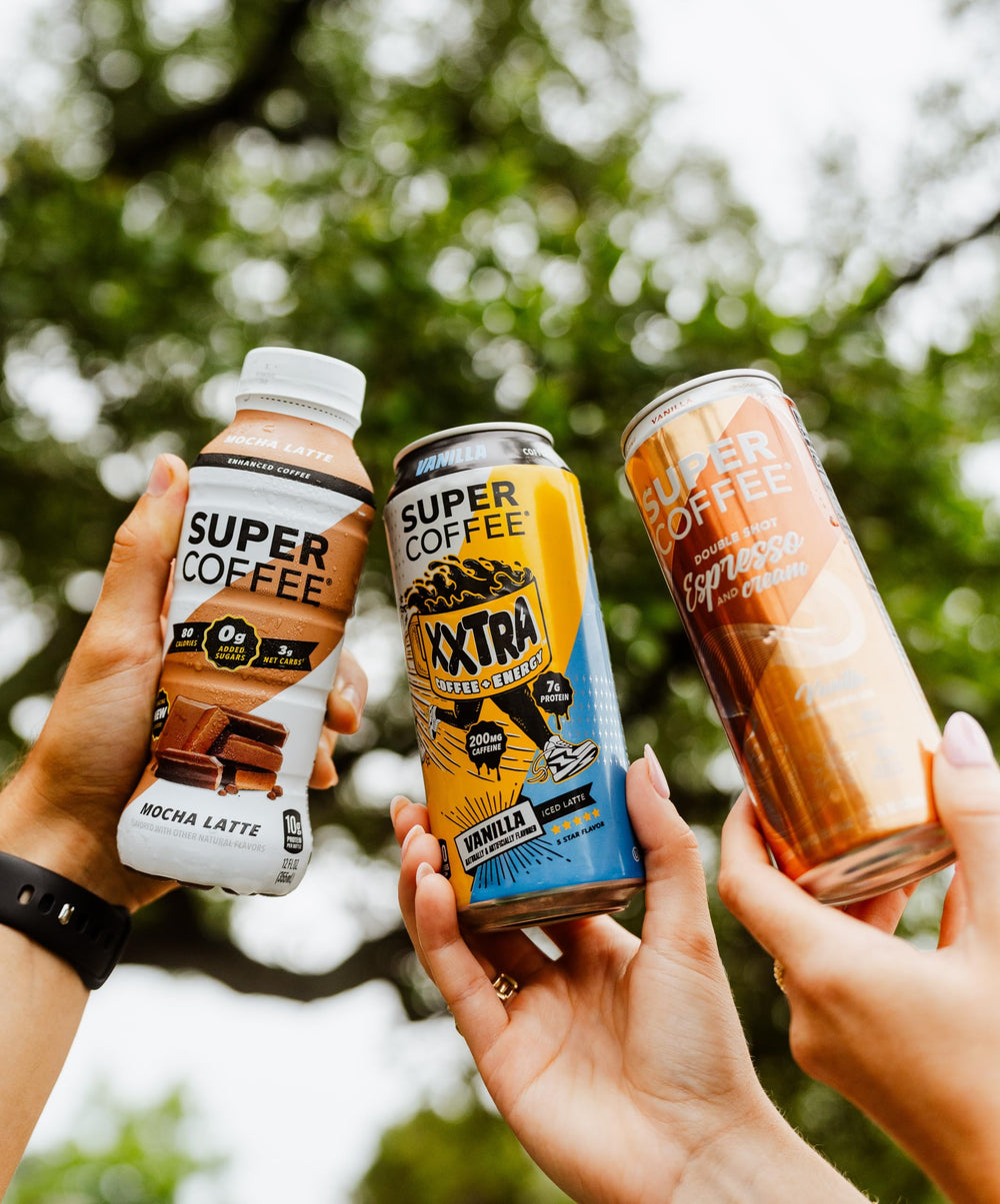 Glassy can with foam—SUPER COFFEE Espresso Vanilla ready to sip on the go