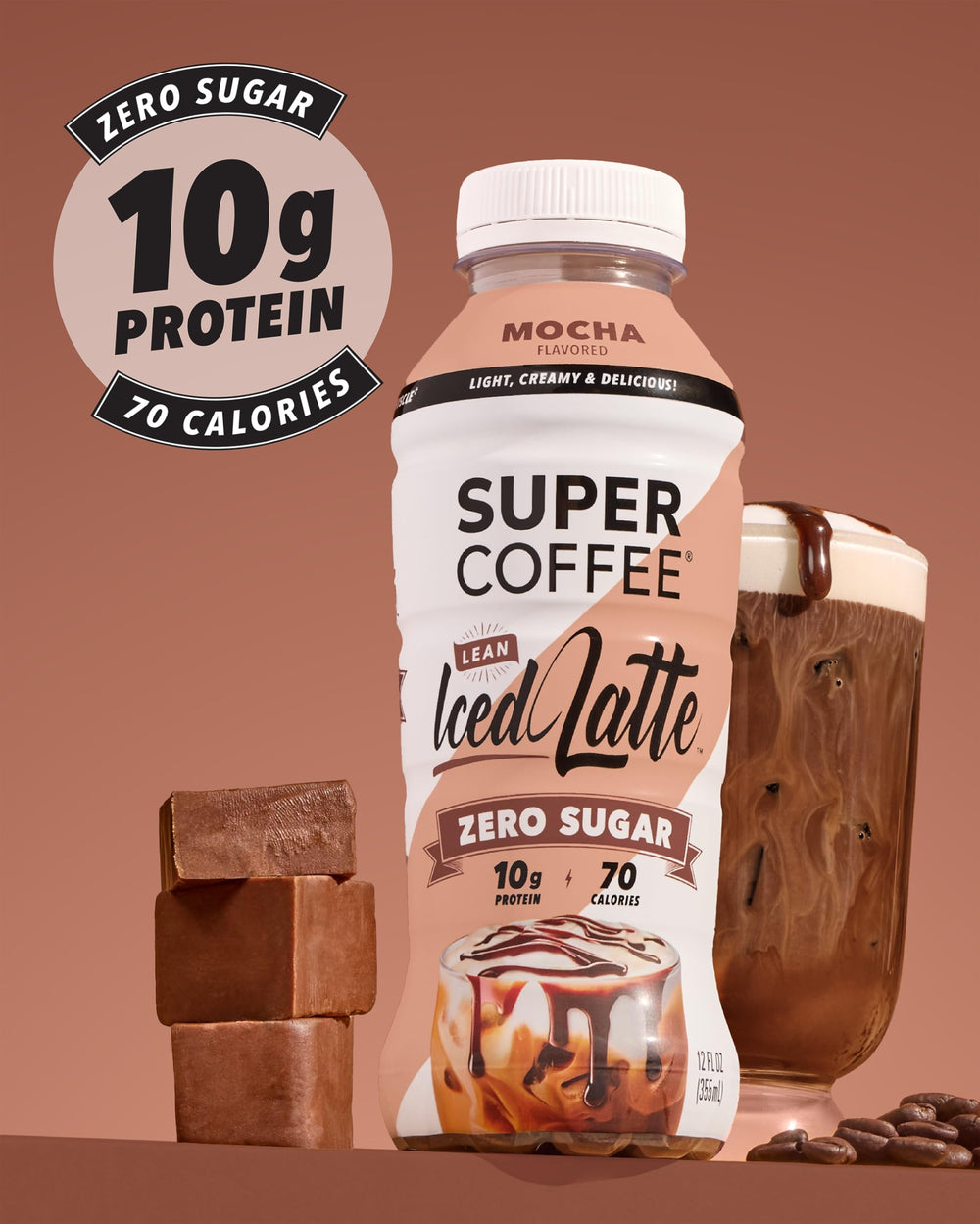 Chilled 12-oz Super Coffee on kitchen counter ready to grab