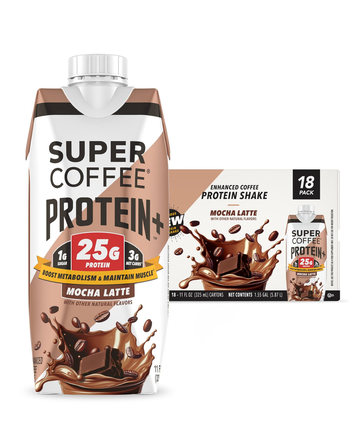 SUPER COFFEE+ Keto Mocha ice bottle close-up showing zero added sugar.