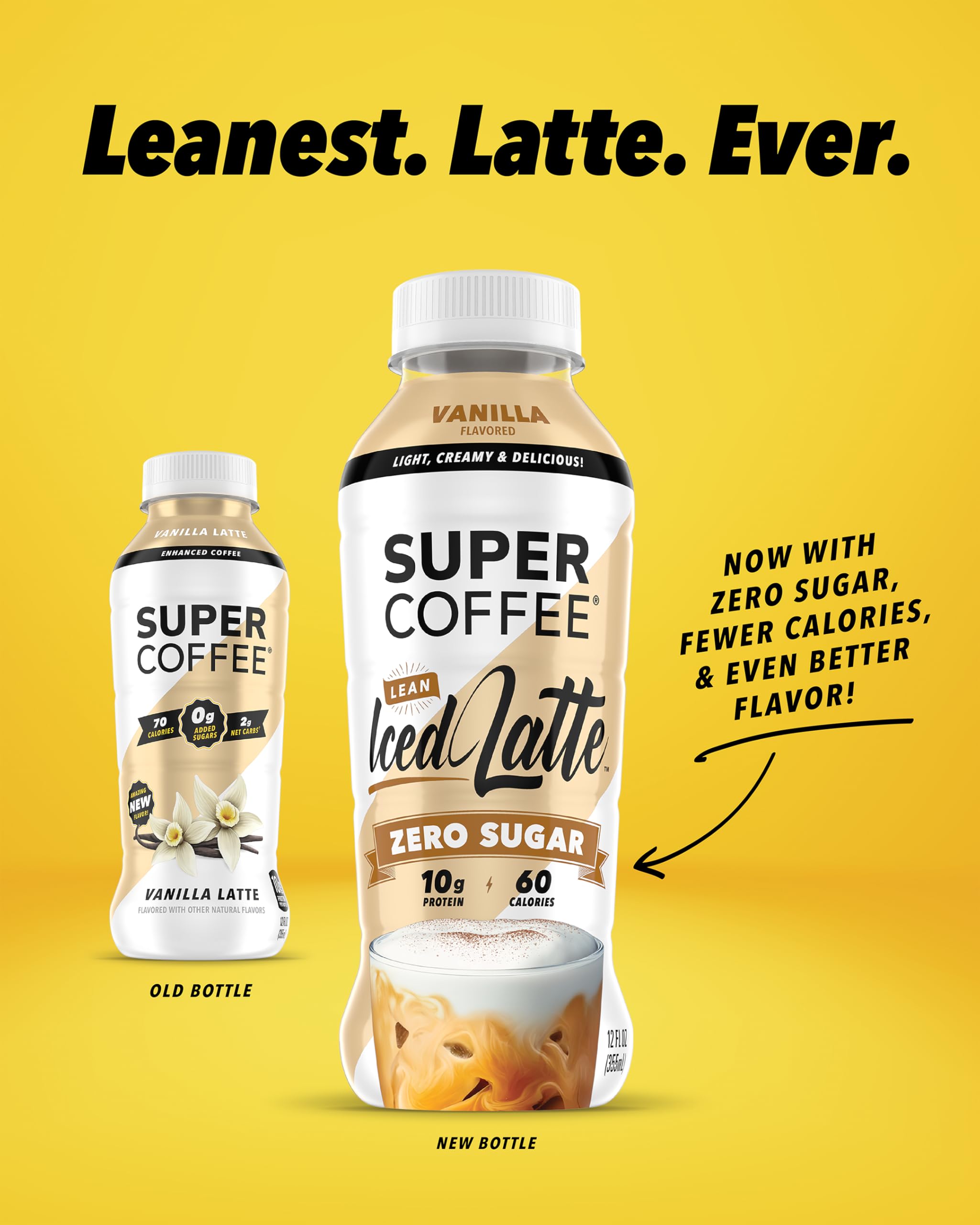 Bottle pouring a creamy Vanilla Latte for quick caffeine and protein hit
