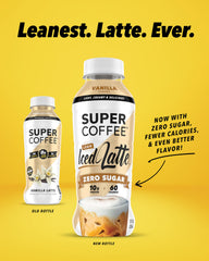 Bottle pouring a creamy Vanilla Latte for quick caffeine and protein hit