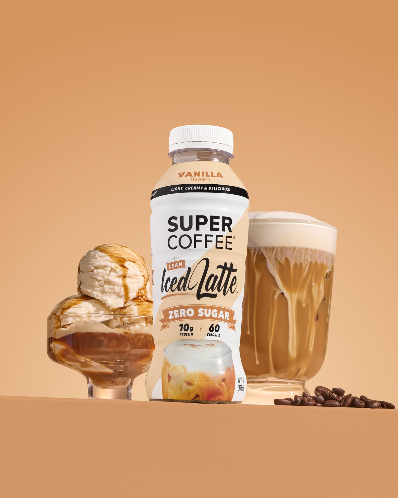 Screw-top cap on SUPER COFFEE Vanilla Latte for travel-friendly portability