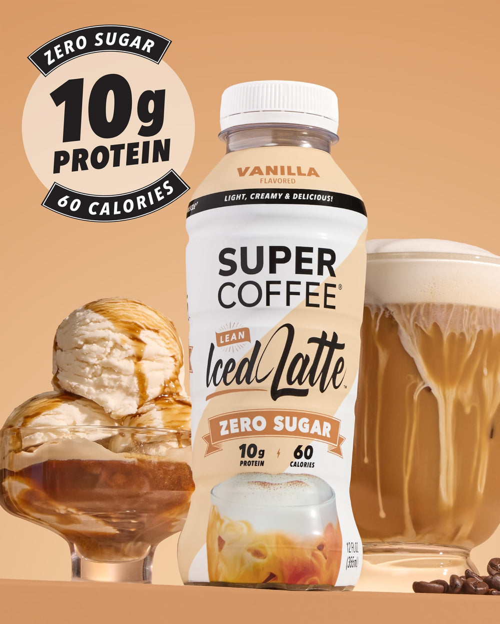 Ingredients panel on SUPER COFFEE Vanilla Latte label for keto-friendly choices
