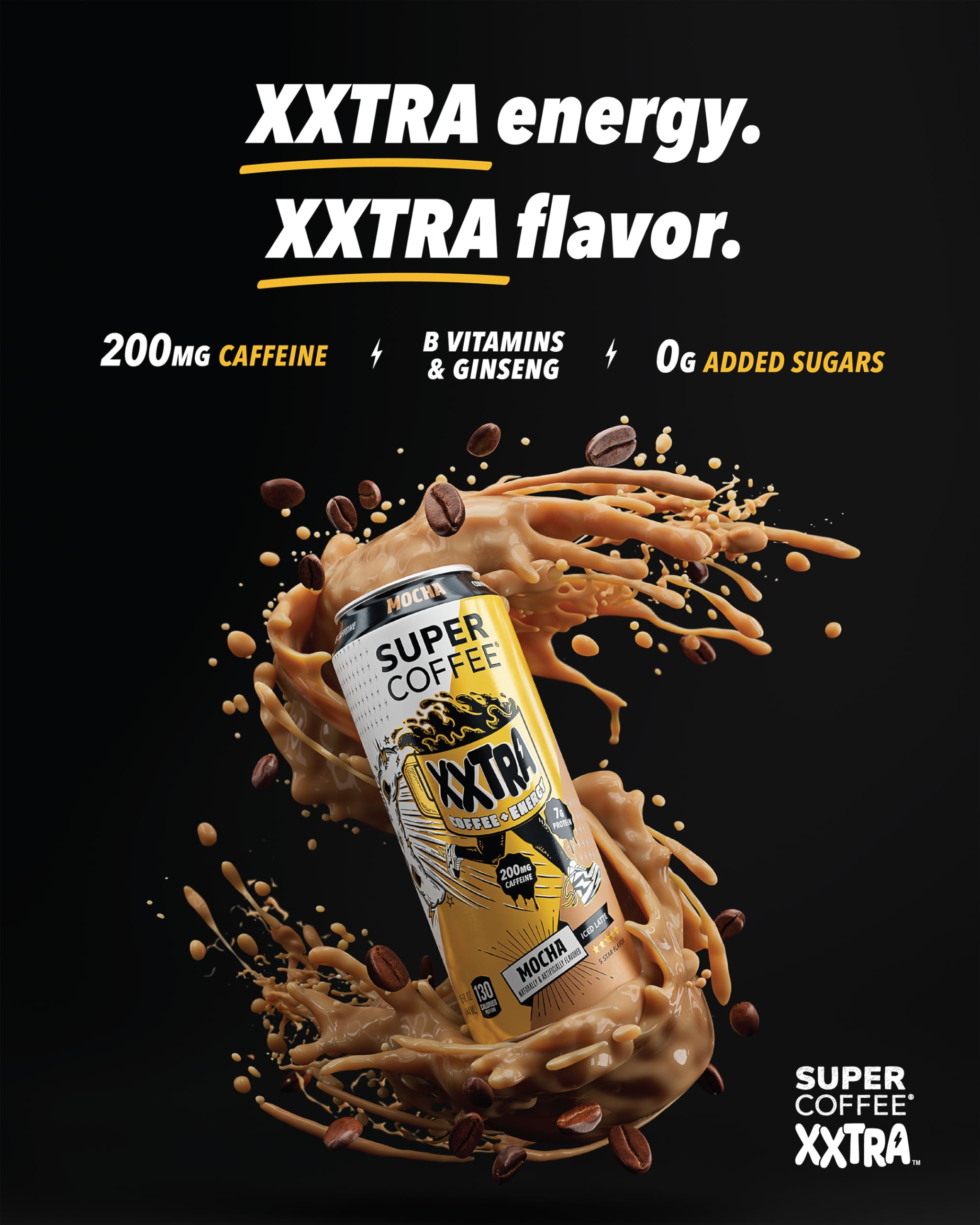 Super Coffee XXTRA 200mg caffeine delivers a steady energy boost.