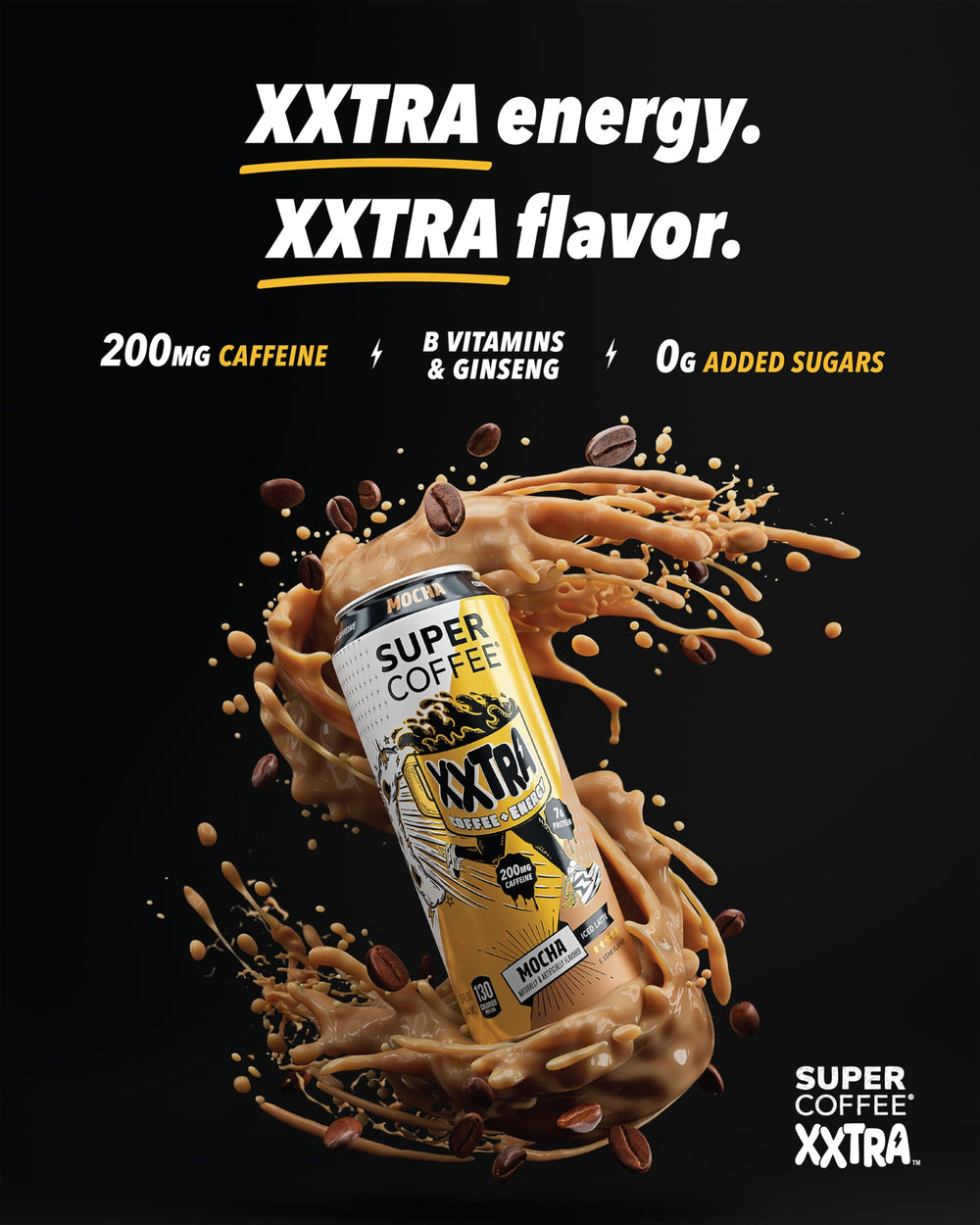 Super Coffee XXTRA 200mg caffeine delivers a steady energy boost.