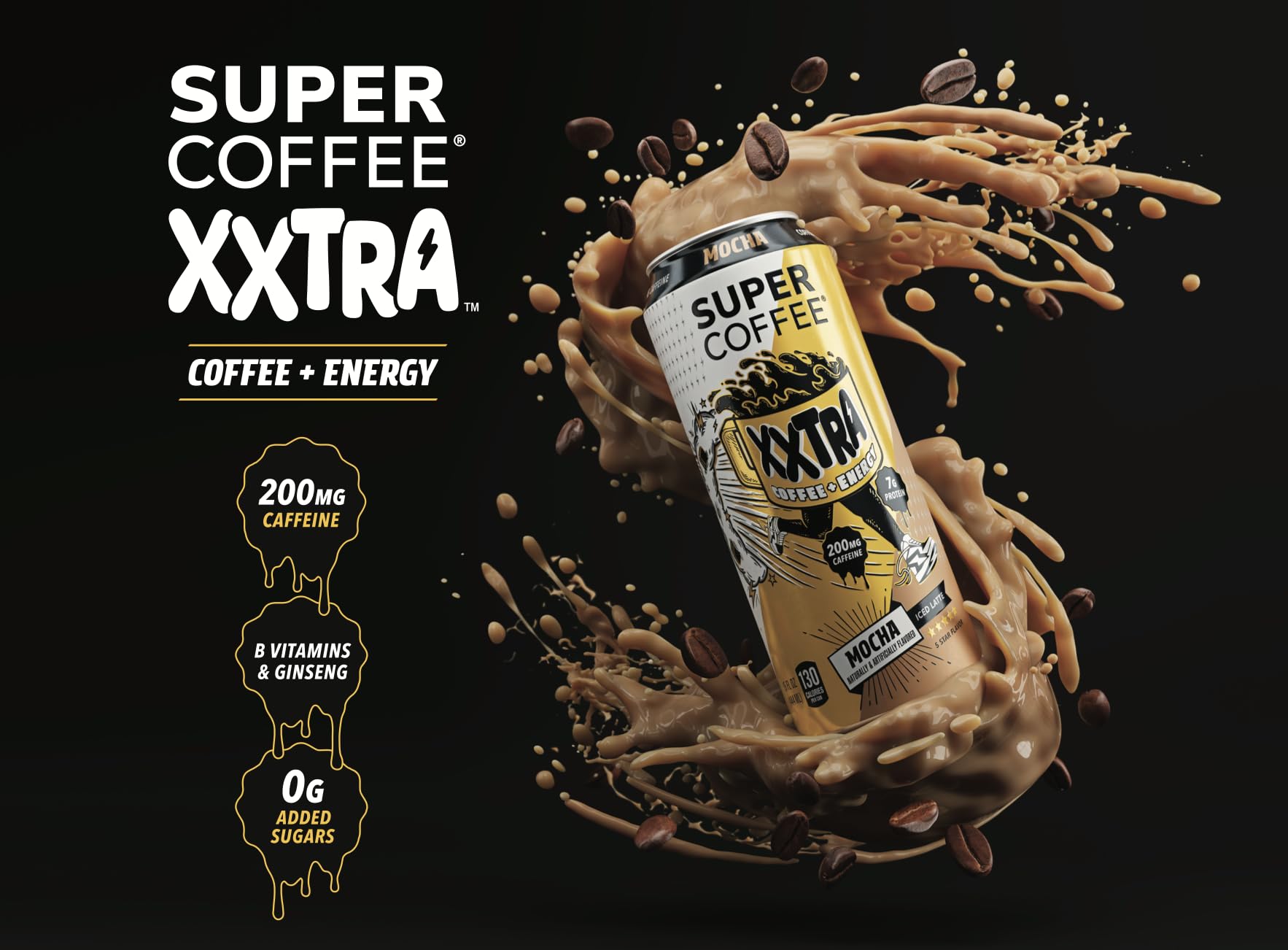Super Coffee XXTRA mocha mug setup, ready-to-drink convenience for on-the-go
