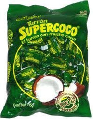 Supercoco coconut turron candies with natural coconut pieces for a tropical snack