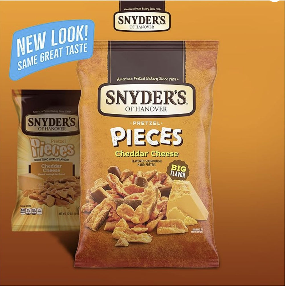 SUPERDEALS Snyder's honey mustard and onion pretzel pieces bag offers tangy sweetness and versatile snacking.