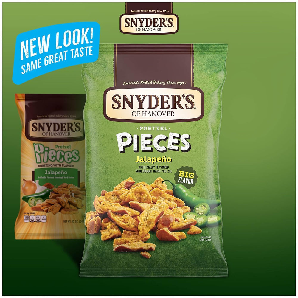 SUPERDEALS Snyder's variety pack display showcases three flavors for quick tasting at home.