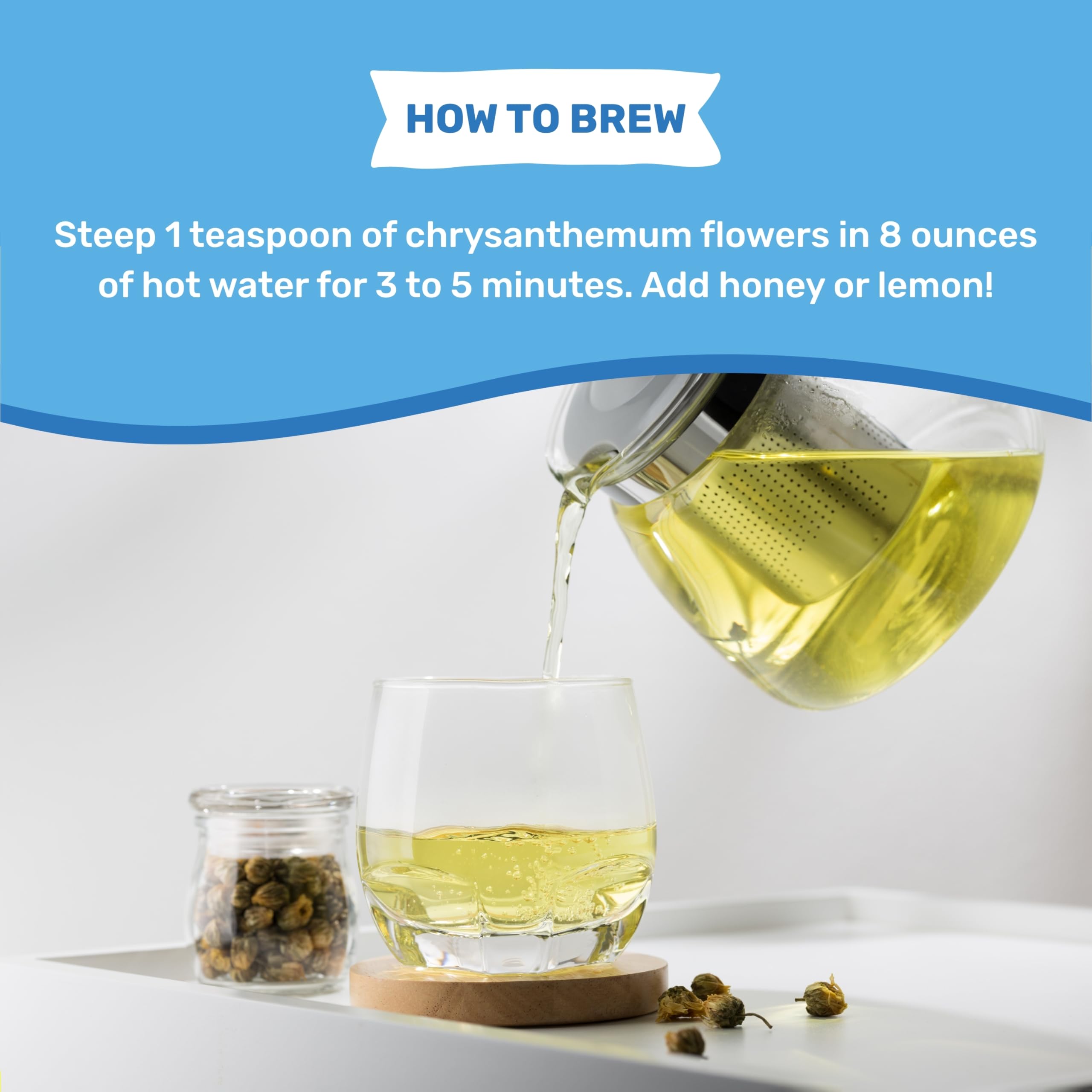 Superfood Supply whole chrysanthemum flowers offer pure ingredients for a natural brew.