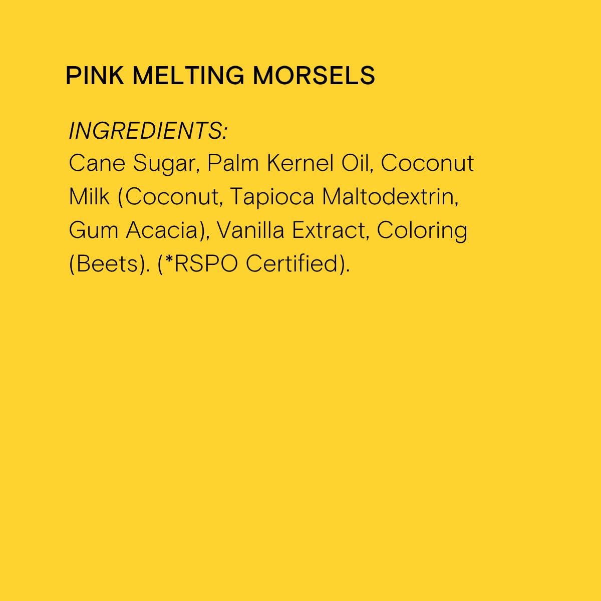 Supernatural dye-free pink morsels ingredients label highlights vegan and kosher