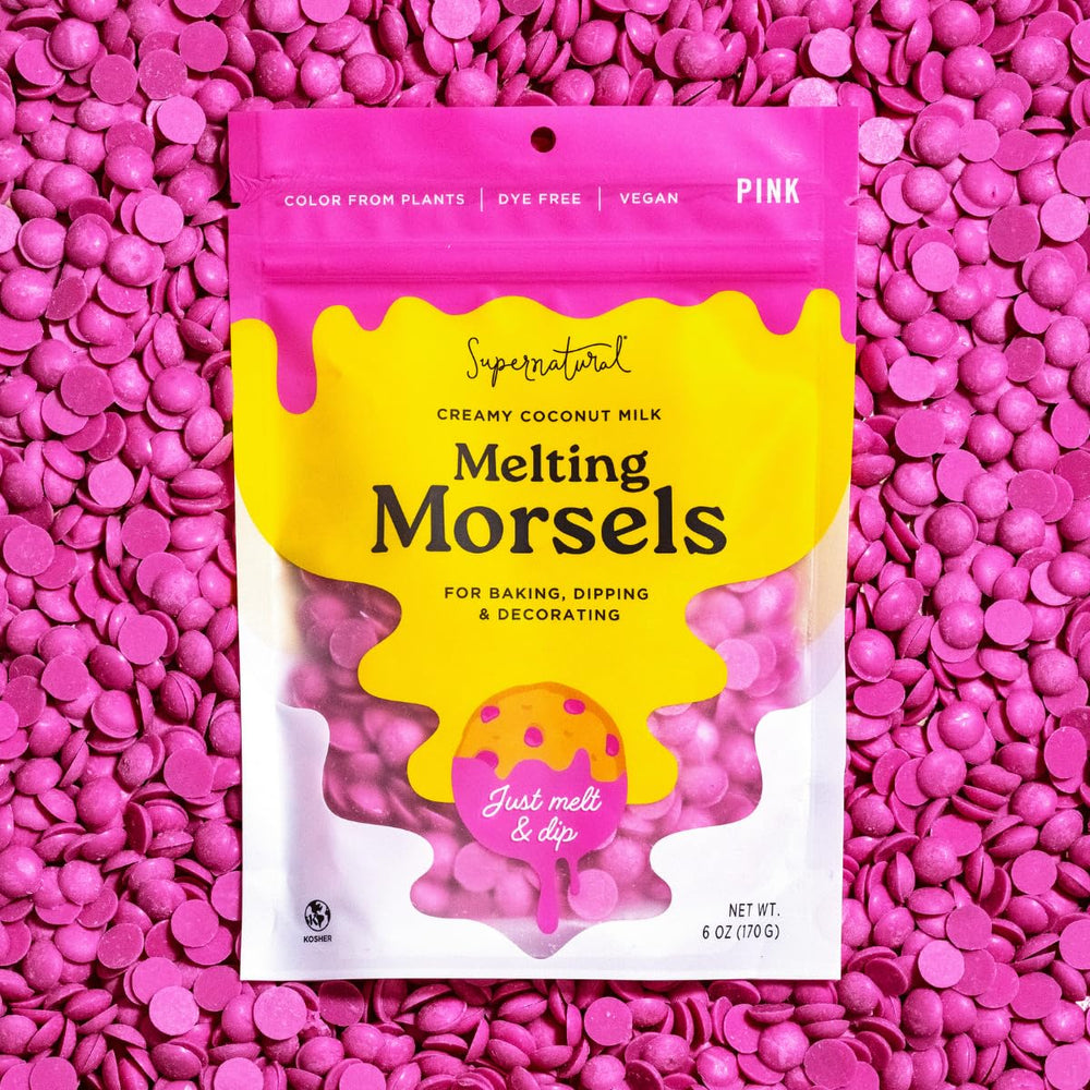 Supernatural dye-free pink melting morsels pack ready for baking fun
