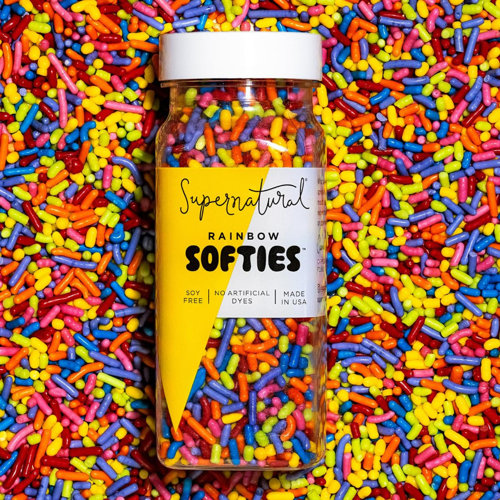 Supernatural Rainbow Softies pack shot highlighting dye-free, plant-based colors.