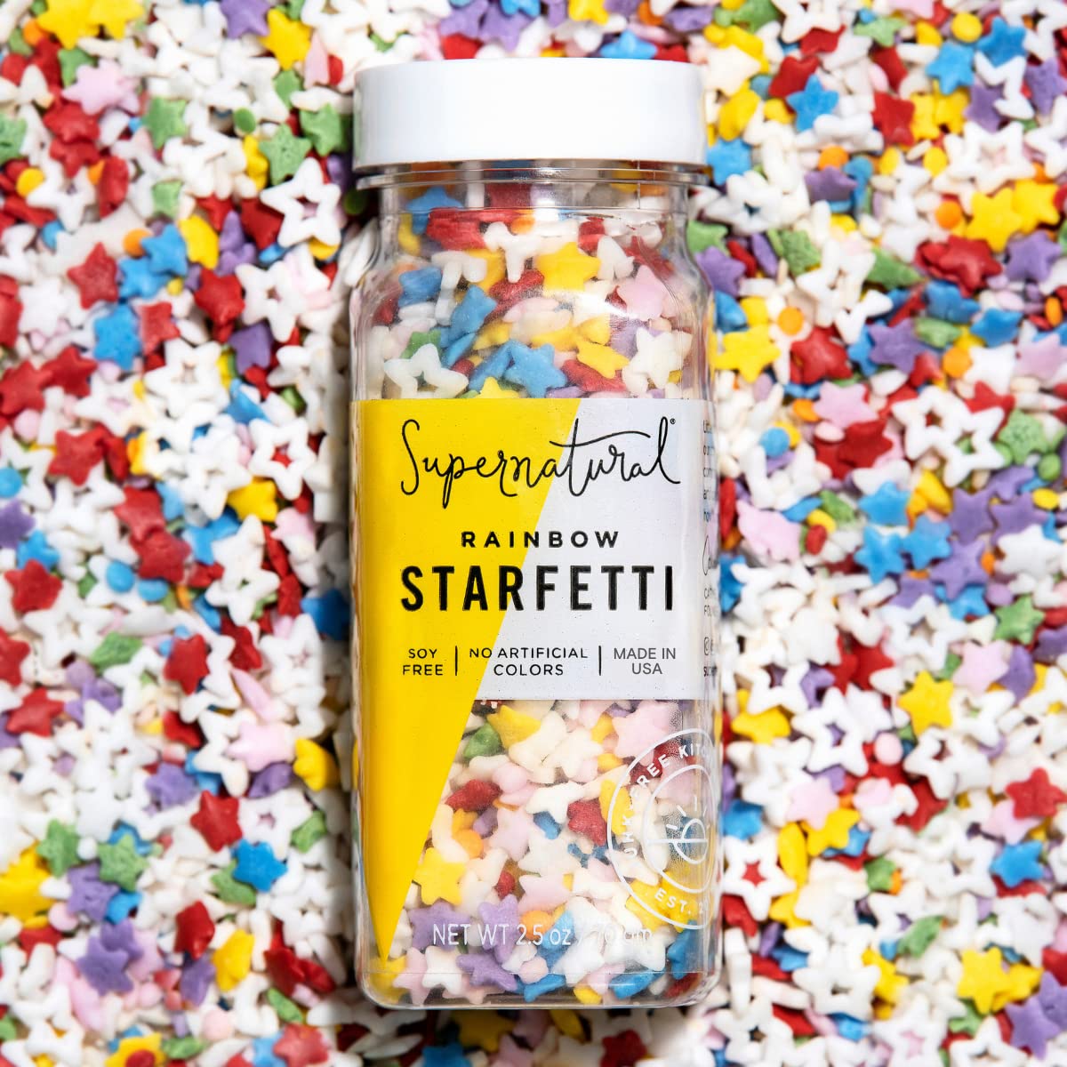 Supernatural Rainbow Starfetti bottle 3oz showing natural colors for vibrant desserts