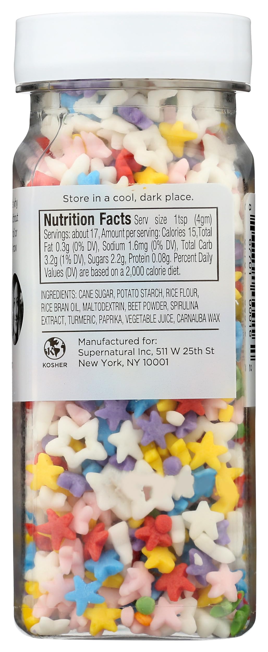 Matte packaging display of Supernatural Rainbow Starfetti with allergen-friendly emphasis