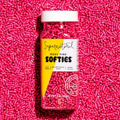 Supernatural Rosy Pink Softies bottle closeup with dye-free, plant-based colors.