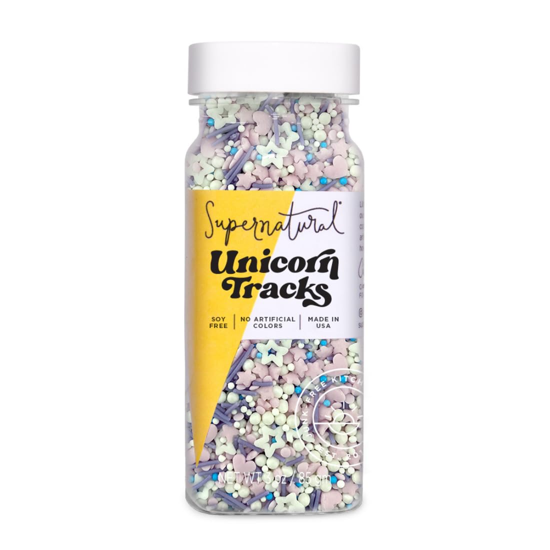 Supernatural Unicorn Tracks sprinkles bottle offers plant-based colors for baking