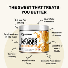 SUPRIVA Flavor Powder poured into a glass for a quick flavor boost