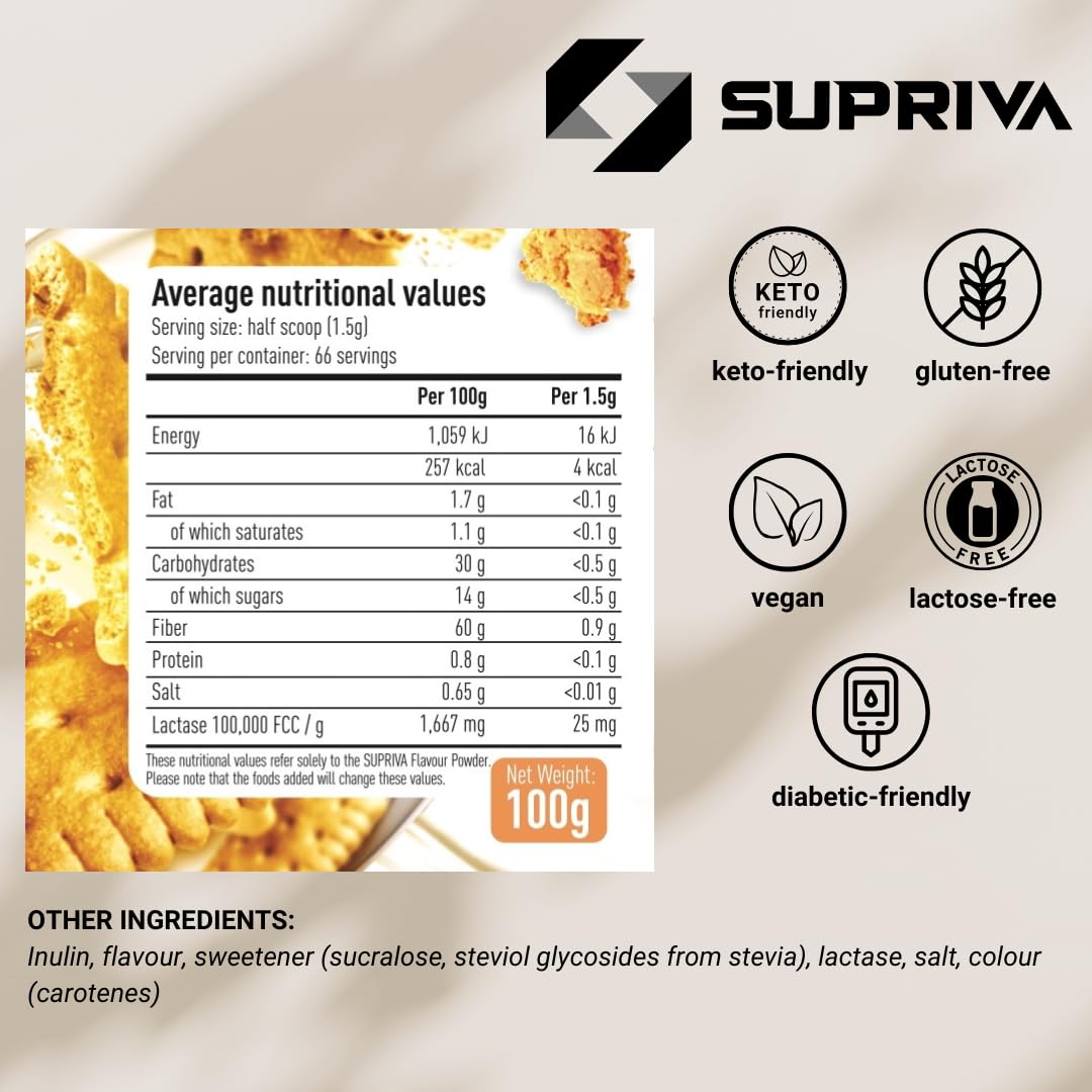 SUPRIVA Flavor Powder scoop showing precise portioning