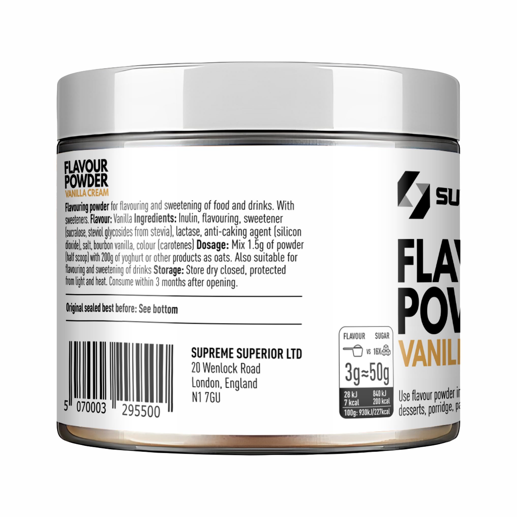 SUPRIVA Flavor Powder Vanilla Cream in coffee cup adds a flavor upgrade.