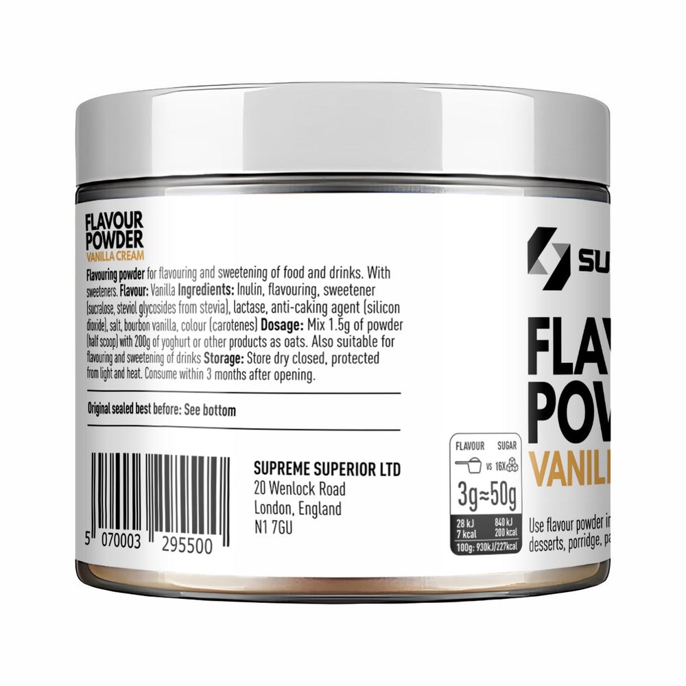 SUPRIVA Flavor Powder Vanilla Cream in coffee cup adds a flavor upgrade.