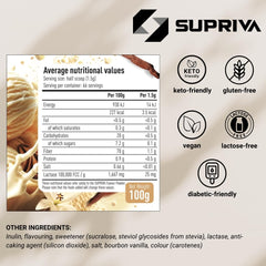 SUPRIVA Flavor Powder Vanilla Cream scoop dispenses into a shake for flavor boost.