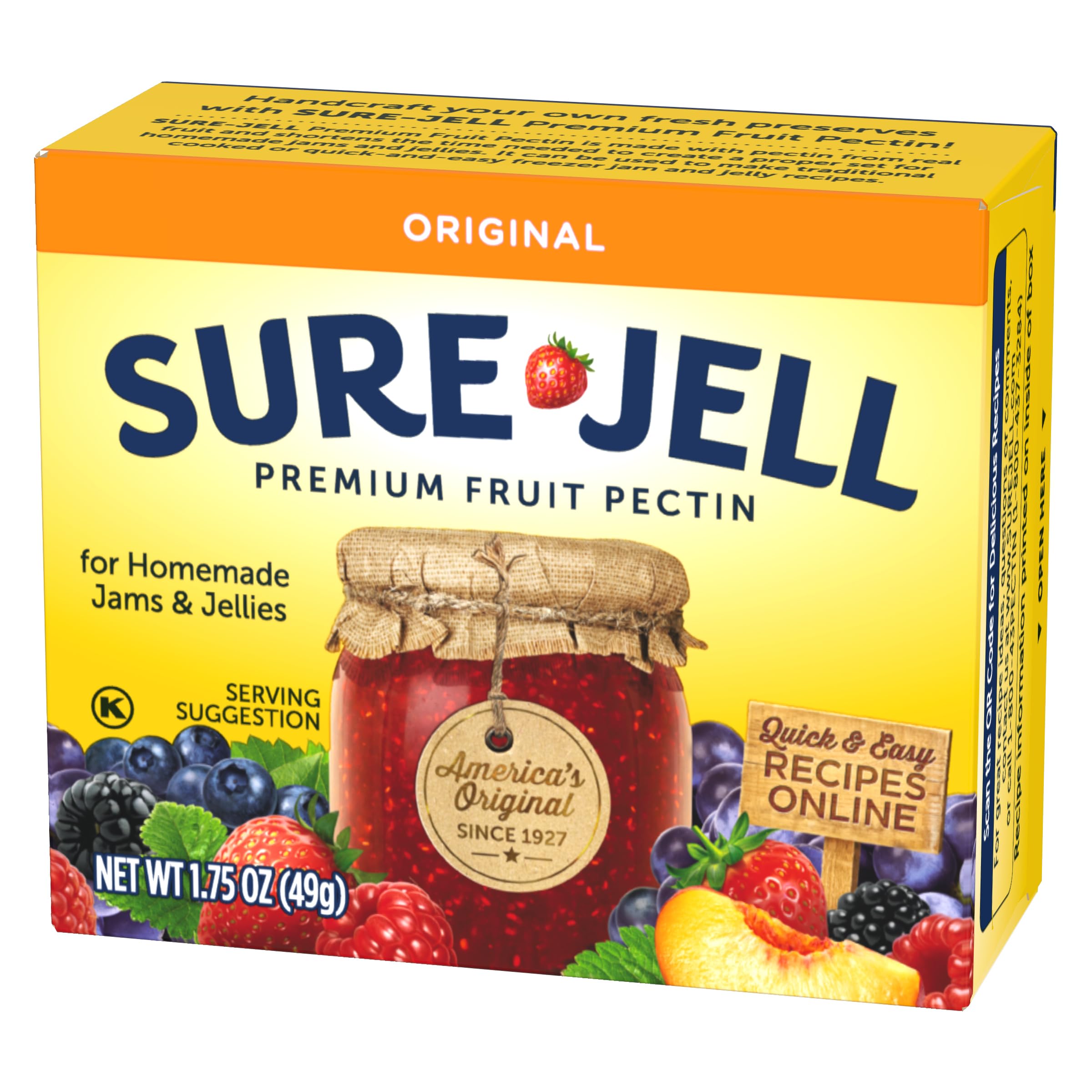 Sure-Jell Original Fruit Pectin jars of jam on counter