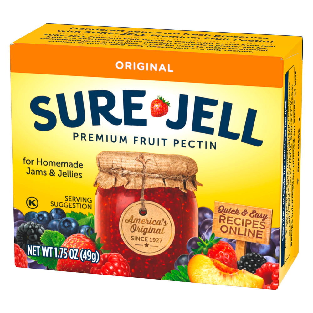 Sure-Jell Original Fruit Pectin jars of jam on counter
