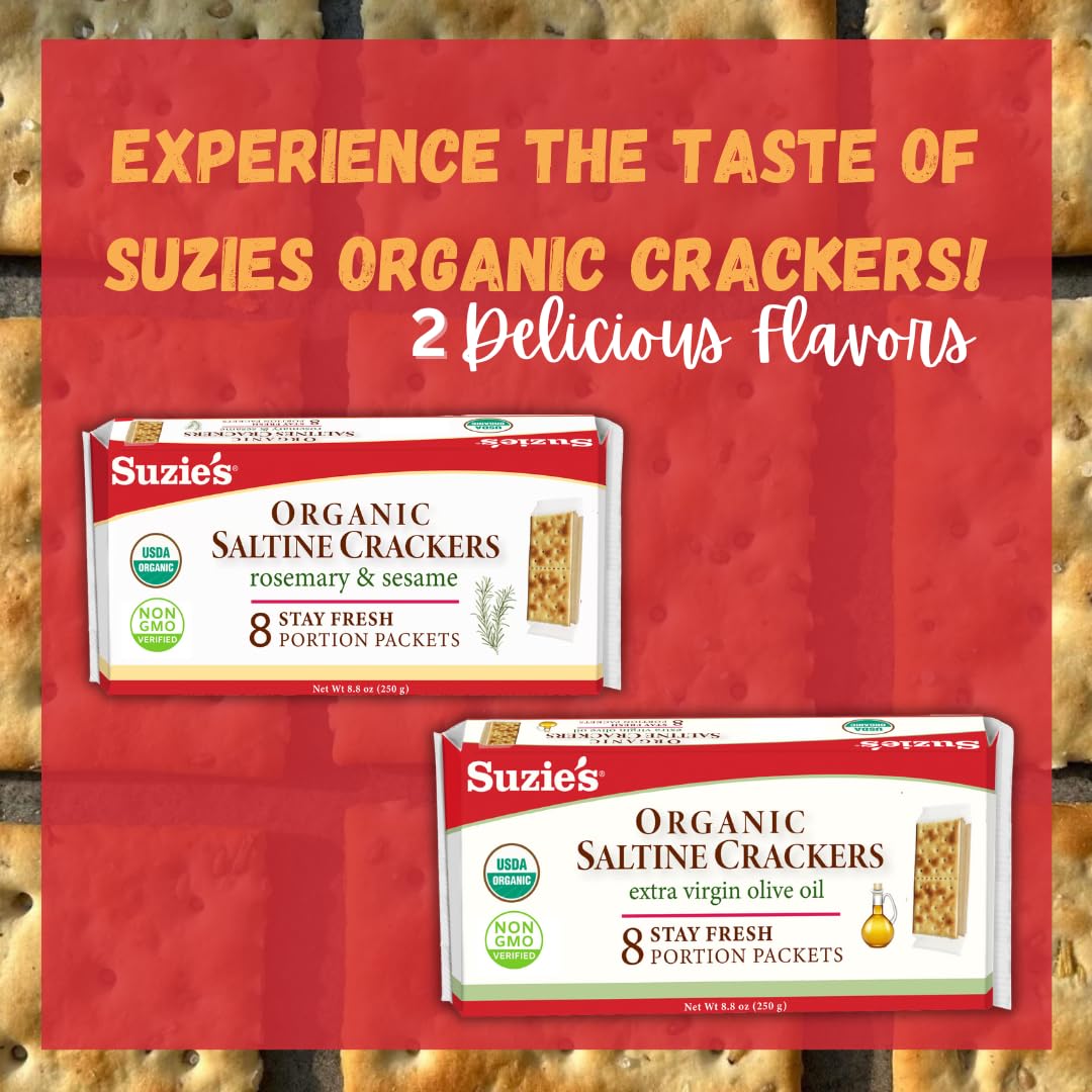 Crispy Suzie's Saltines served with dips for a quick snack