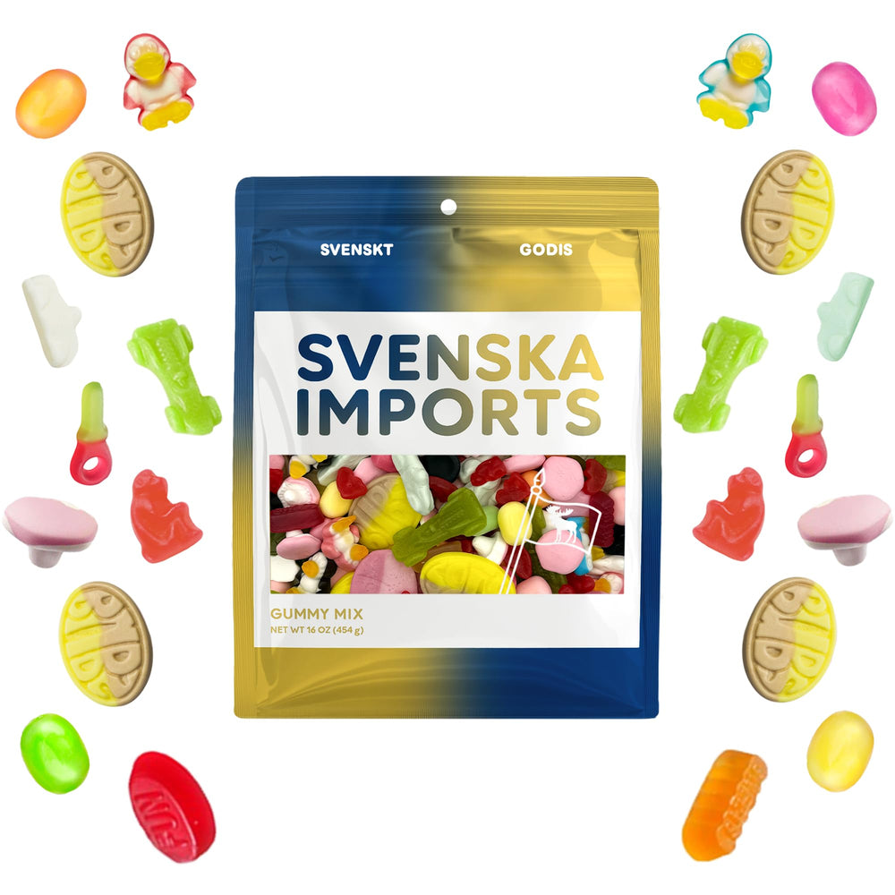 SVENSKA IMPORTS bag front shows a Swedish sweet pick & mix, ideal for sharing.