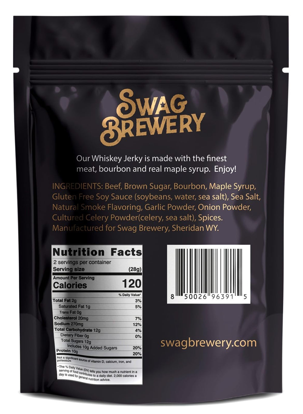 Swag Brewery whiskey jerky close-up bite reveals tender texture and smoky-sweet flavor ideal for trips.