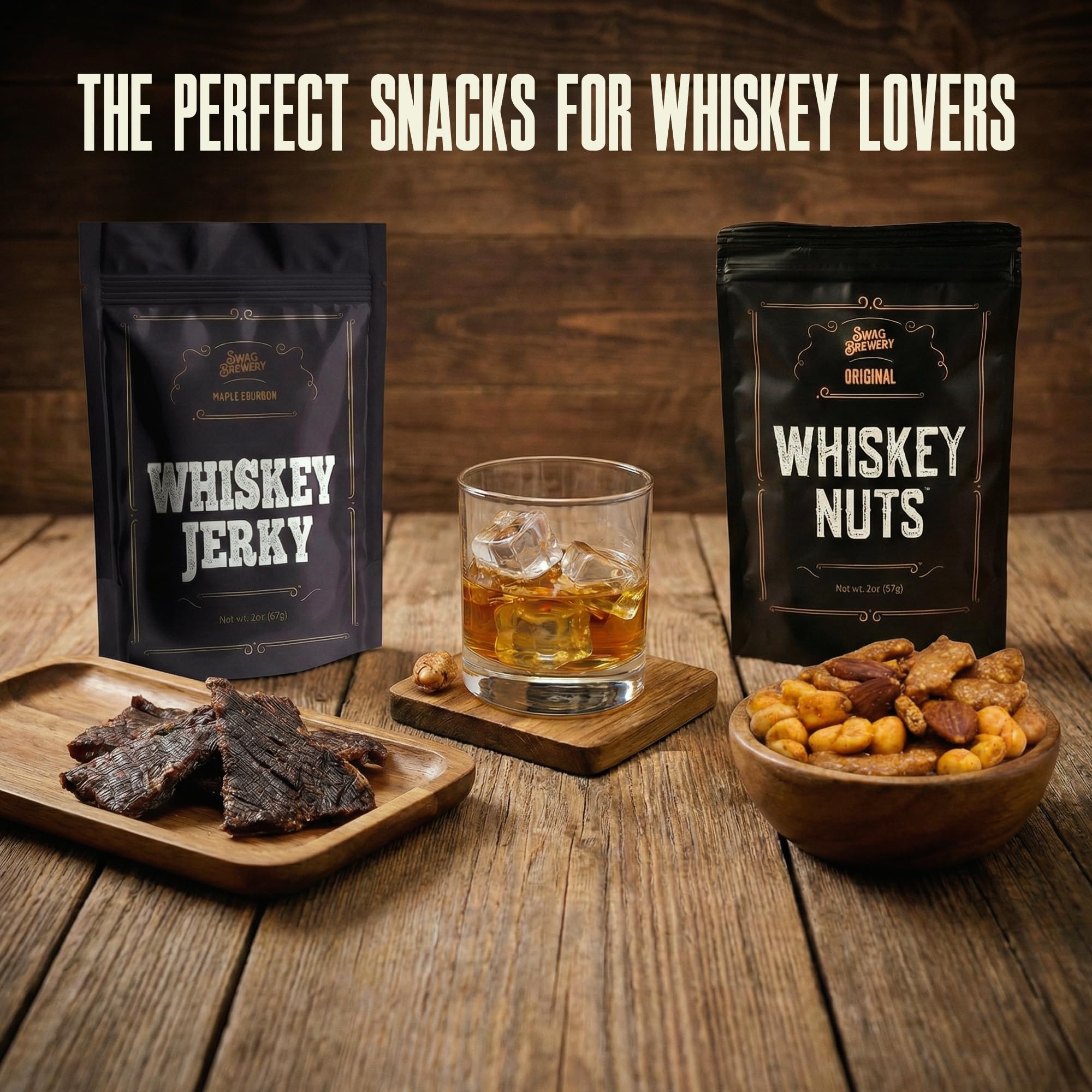 Swag Brewery Maple Bourbon Jerky in a foil bag, bold, smoky, and maple-kissed.