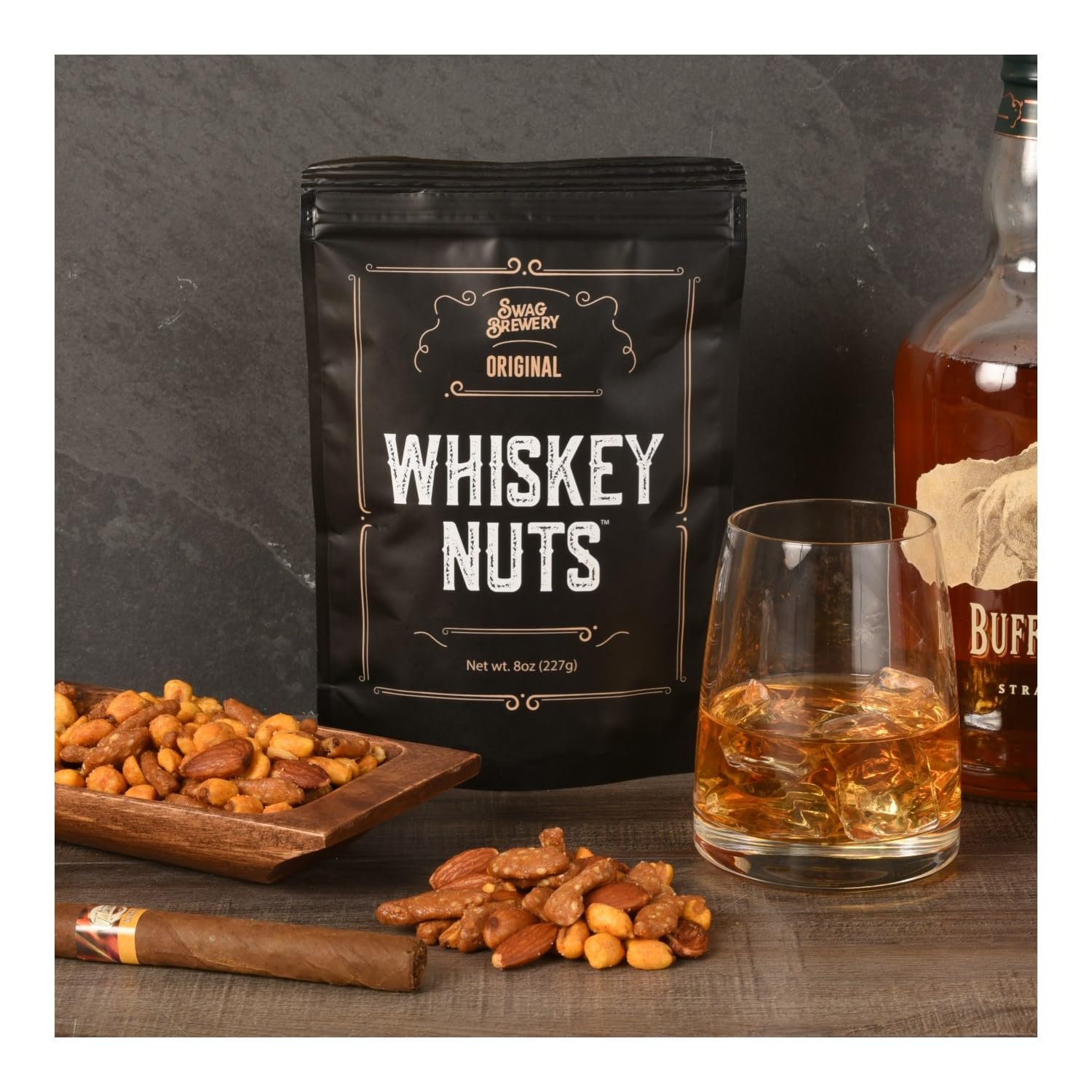 Swag Brewery Whiskey Nuts corn nuts — crunchy texture for social gatherings.