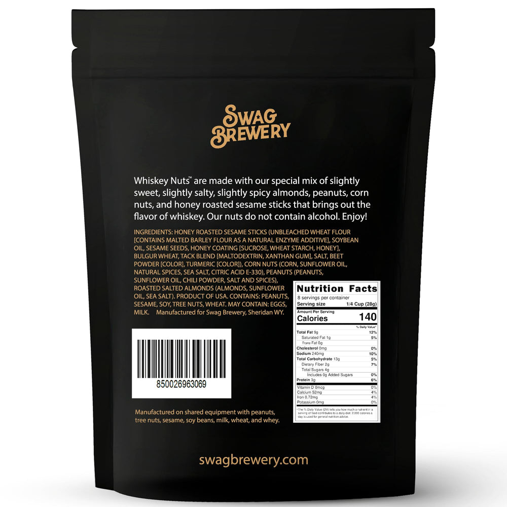 Swag Brewery Whiskey Nuts peanuts mix — hearty bite to enjoy during bourbon tastings.