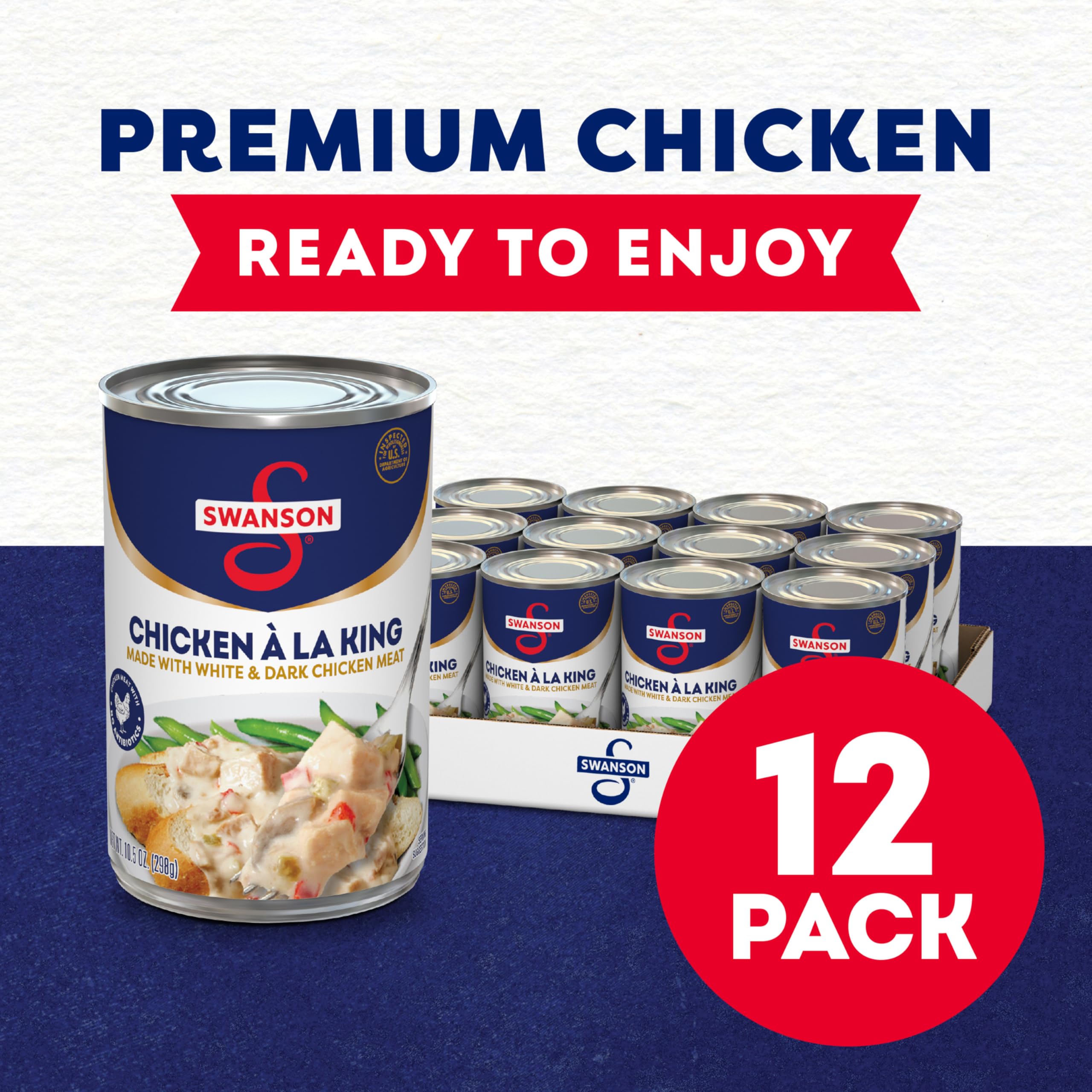 Swanson Canned Chicken a la King with vegetables and chicken chunks in the mix.
